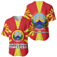 Macedonia Baseball Jersey with National Emblem and Sunburst Flag Design - Wonder Print Shop
