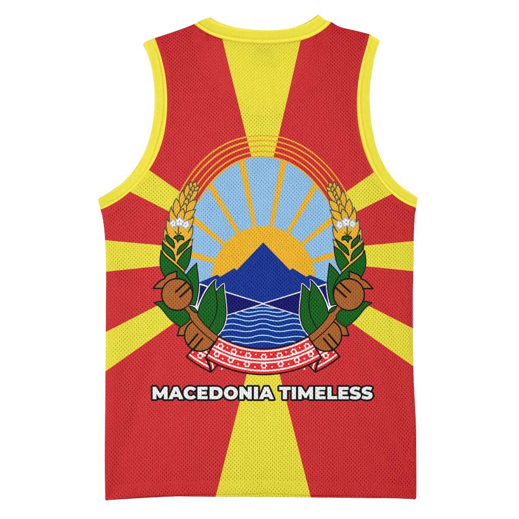 Macedonia Basketball Jersey with National Emblem and Sunburst Flag Design - Wonder Print Shop