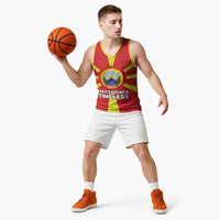 Macedonia Basketball Jersey with National Emblem and Sunburst Flag Design - Wonder Print Shop