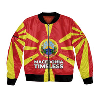 Macedonia Bomber Jacket with National Emblem and Sunburst Flag Design - Wonder Print Shop