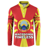 Macedonia Button Sweatshirt with National Emblem and Sunburst Flag Design - Wonder Print Shop
