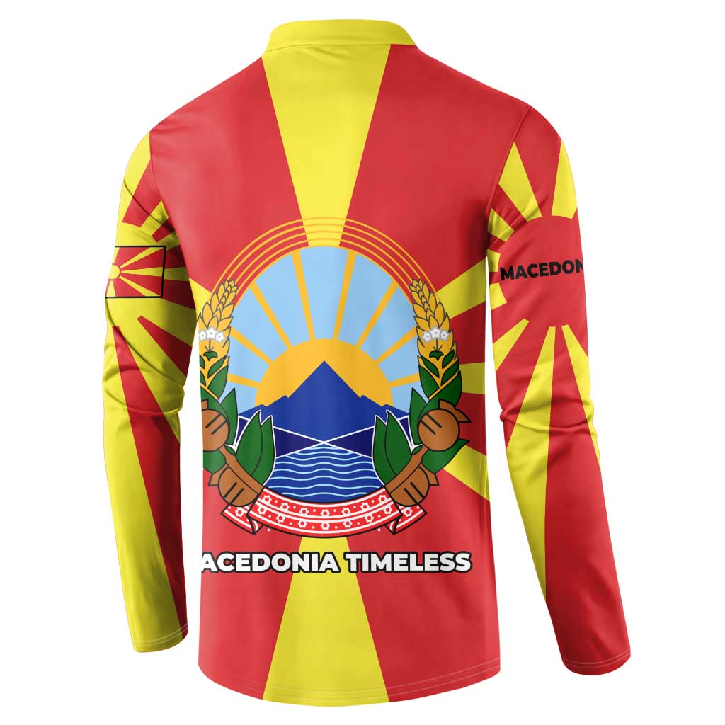 Macedonia Button Sweatshirt with National Emblem and Sunburst Flag Design - Wonder Print Shop