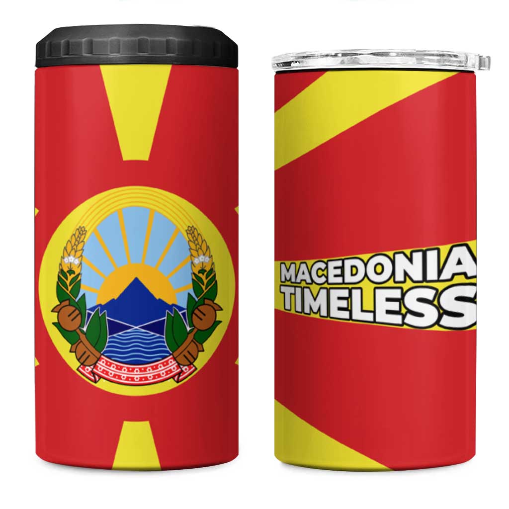 Macedonia 4 in 1 Can Cooler Tumbler with National Emblem and Sunburst Flag Design - Wonder Print Shop