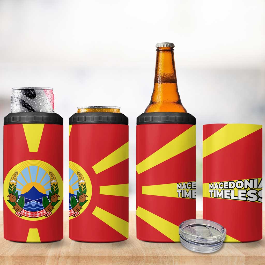Macedonia 4 in 1 Can Cooler Tumbler with National Emblem and Sunburst Flag Design - Wonder Print Shop