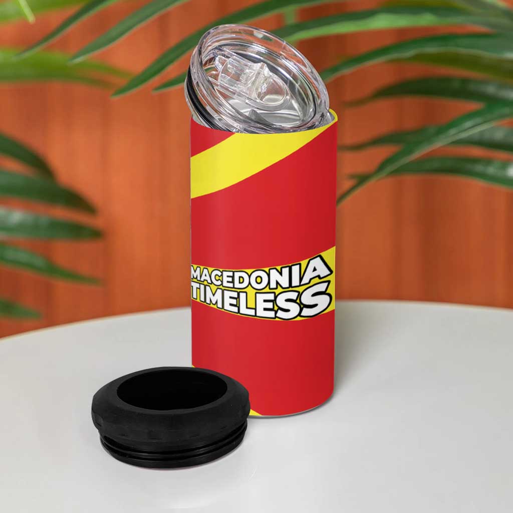 Macedonia 4 in 1 Can Cooler Tumbler with National Emblem and Sunburst Flag Design - Wonder Print Shop