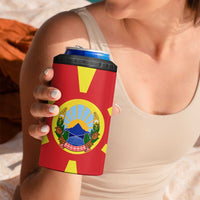 Macedonia 4 in 1 Can Cooler Tumbler with National Emblem and Sunburst Flag Design - Wonder Print Shop