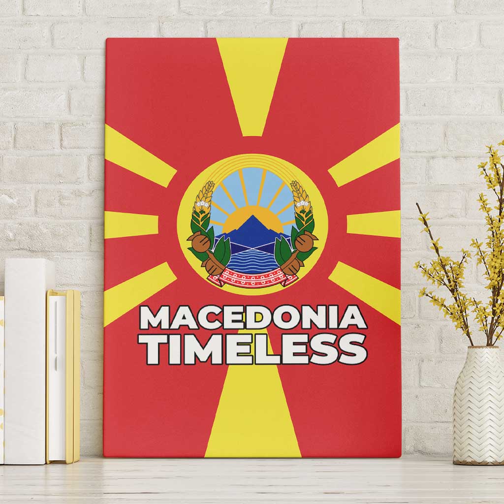 Macedonia Canvas Wall Art with National Emblem and Sunburst Flag Design - Wonder Print Shop