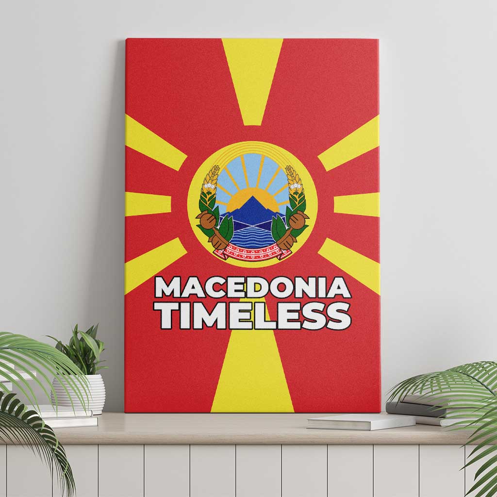 Macedonia Canvas Wall Art with National Emblem and Sunburst Flag Design - Wonder Print Shop