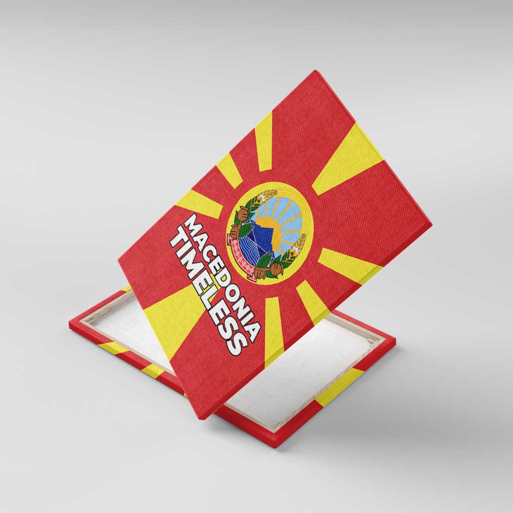 Macedonia Canvas Wall Art with National Emblem and Sunburst Flag Design - Wonder Print Shop