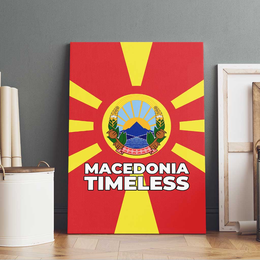 Macedonia Canvas Wall Art with National Emblem and Sunburst Flag Design - Wonder Print Shop