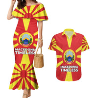 Macedonia Couples Matching Mermaid Dress and Hawaiian Shirt with National Emblem and Sunburst Flag Design - Wonder Print Shop