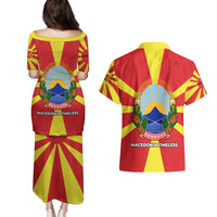 Macedonia Couples Matching Puletasi and Hawaiian Shirt with National Emblem and Sunburst Flag Design - Wonder Print Shop
