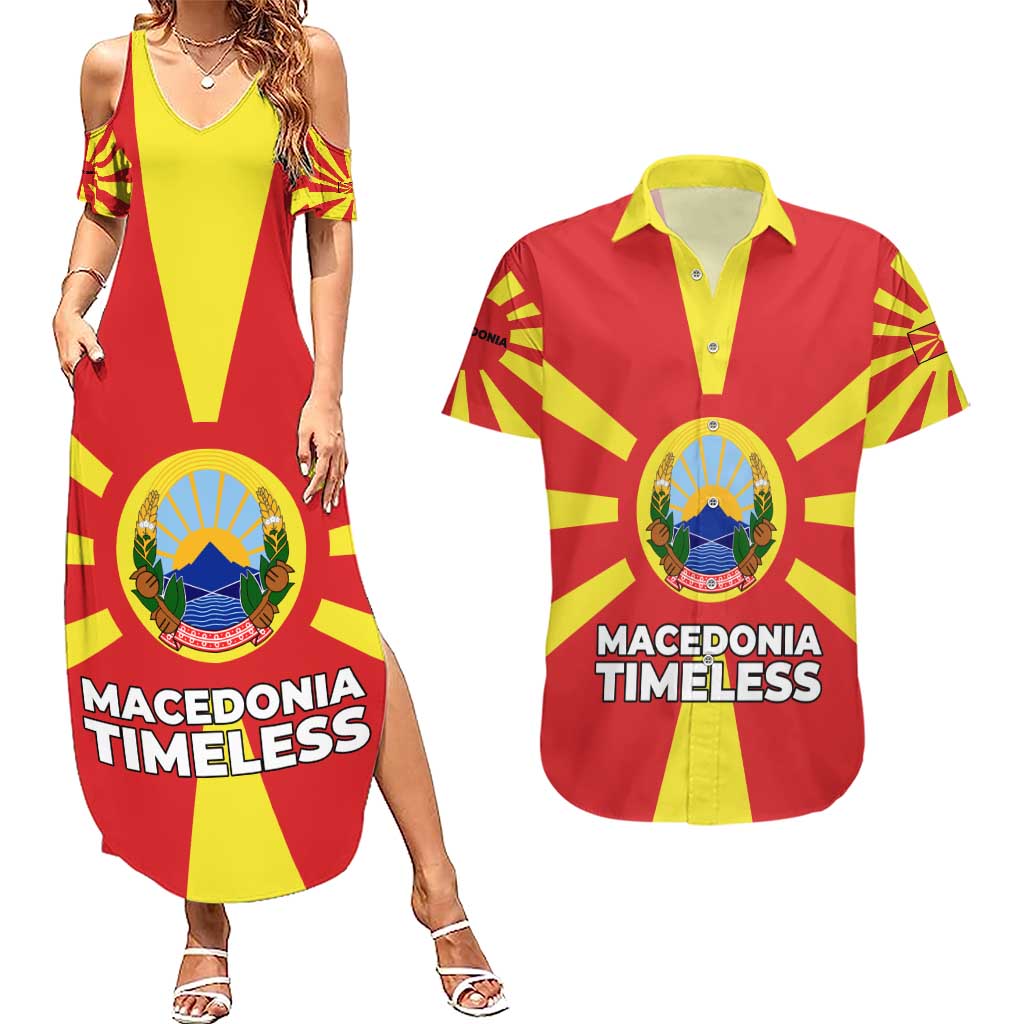 Macedonia Couples Matching Summer Maxi Dress and Hawaiian Shirt with National Emblem and Sunburst Flag Design - Wonder Print Shop