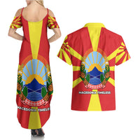 Macedonia Couples Matching Summer Maxi Dress and Hawaiian Shirt with National Emblem and Sunburst Flag Design - Wonder Print Shop