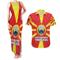 Macedonia Couples Matching Tank Maxi Dress and Hawaiian Shirt with National Emblem and Sunburst Flag Design - Wonder Print Shop