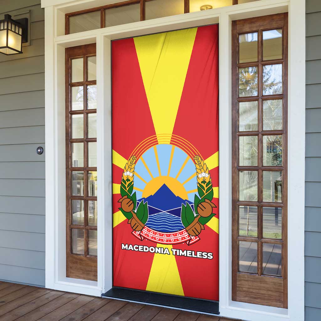 Macedonia Door Cover with National Emblem and Sunburst Flag Design - Wonder Print Shop