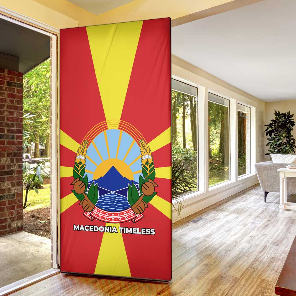Macedonia Door Cover with National Emblem and Sunburst Flag Design - Wonder Print Shop