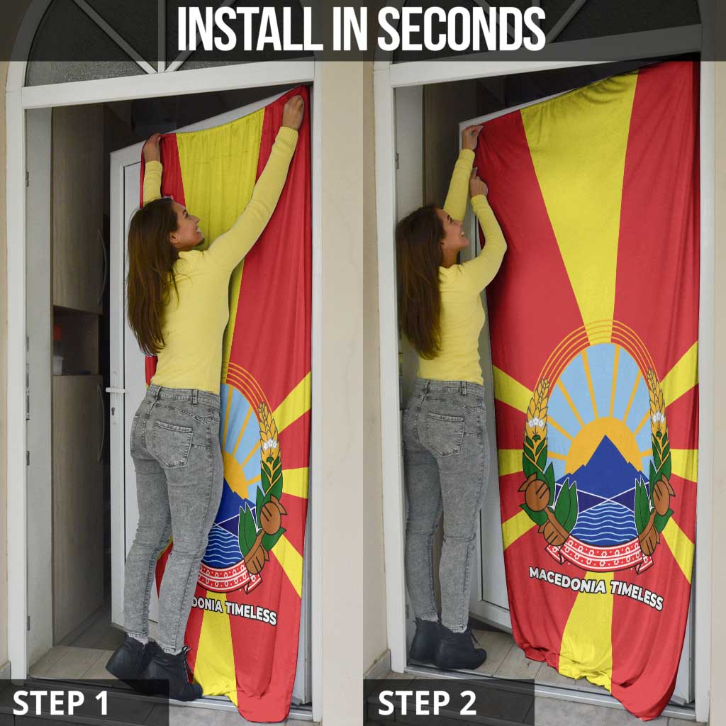 Macedonia Door Cover with National Emblem and Sunburst Flag Design - Wonder Print Shop