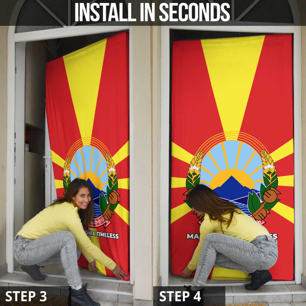 Macedonia Door Cover with National Emblem and Sunburst Flag Design - Wonder Print Shop