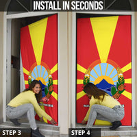 Macedonia Door Cover with National Emblem and Sunburst Flag Design - Wonder Print Shop