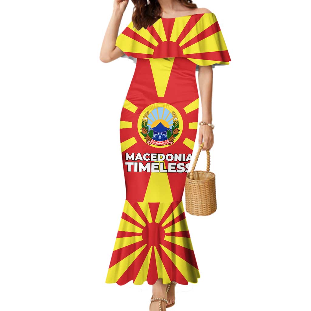 Macedonia Family Matching Mermaid Dress and Hawaiian Shirt with National Emblem and Sunburst Flag Design - Wonder Print Shop