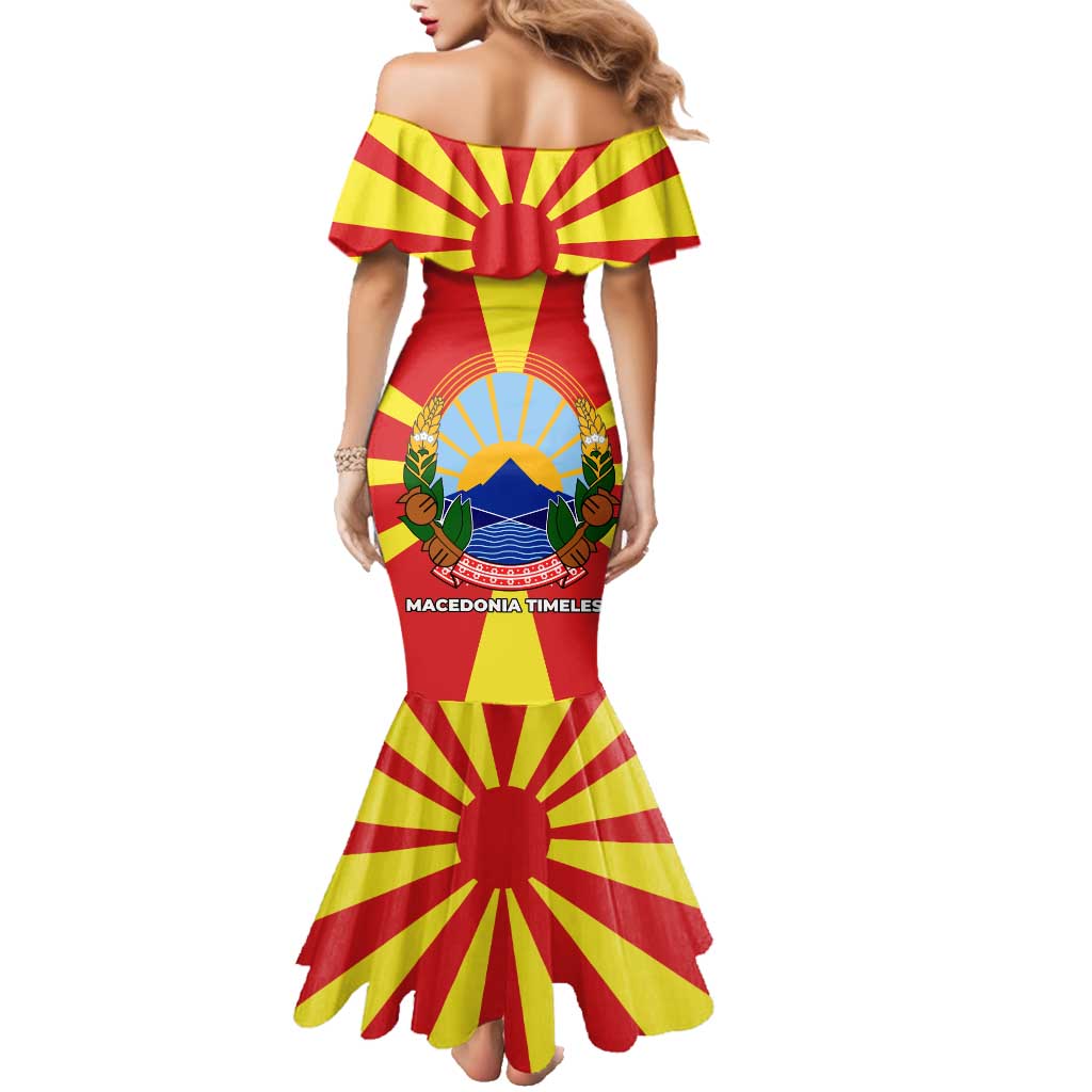 Macedonia Family Matching Mermaid Dress and Hawaiian Shirt with National Emblem and Sunburst Flag Design - Wonder Print Shop