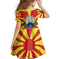 Macedonia Family Matching Off The Shoulder Long Sleeve Dress and Hawaiian Shirt with National Emblem and Sunburst Flag Design - Wonder Print Shop