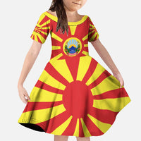 Macedonia Family Matching Off Shoulder Maxi Dress and Hawaiian Shirt with National Emblem and Sunburst Flag Design - Wonder Print Shop