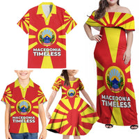Macedonia Family Matching Off Shoulder Maxi Dress and Hawaiian Shirt with National Emblem and Sunburst Flag Design - Wonder Print Shop