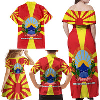 Macedonia Family Matching Off Shoulder Maxi Dress and Hawaiian Shirt with National Emblem and Sunburst Flag Design - Wonder Print Shop
