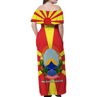 Macedonia Family Matching Off Shoulder Maxi Dress and Hawaiian Shirt with National Emblem and Sunburst Flag Design - Wonder Print Shop