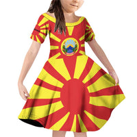 Macedonia Family Matching Off Shoulder Short Dress and Hawaiian Shirt with National Emblem and Sunburst Flag Design - Wonder Print Shop