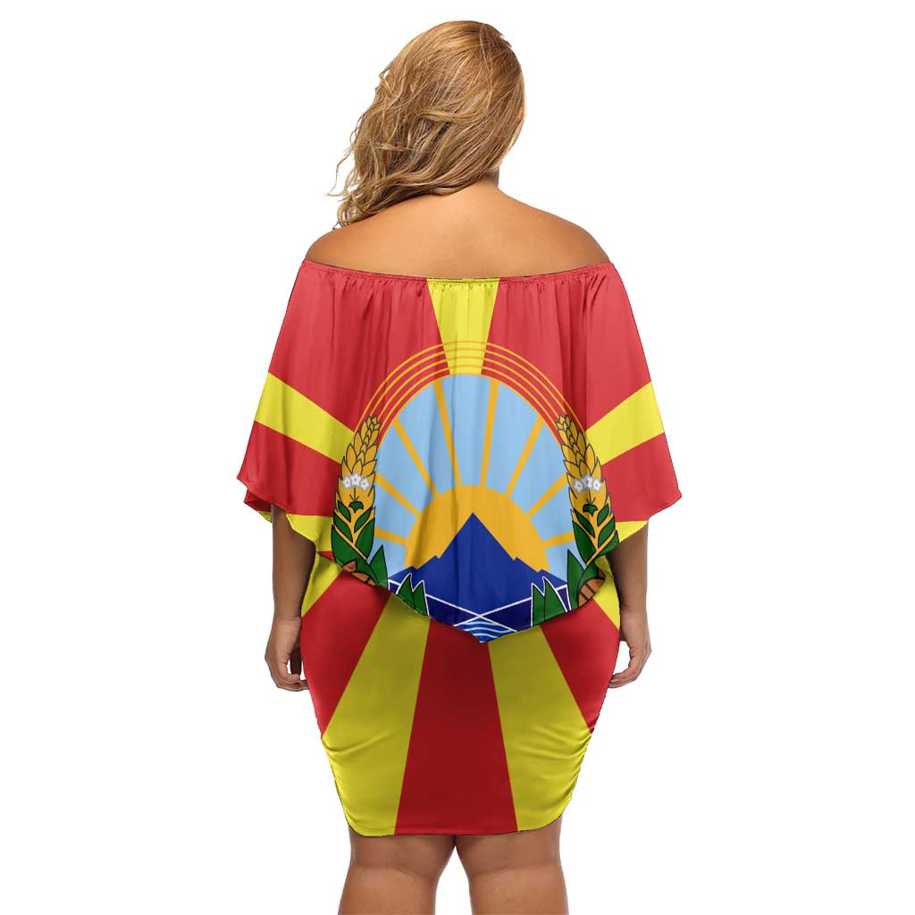 Macedonia Family Matching Off Shoulder Short Dress and Hawaiian Shirt with National Emblem and Sunburst Flag Design - Wonder Print Shop