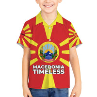 Macedonia Family Matching Off Shoulder Short Dress and Hawaiian Shirt with National Emblem and Sunburst Flag Design - Wonder Print Shop