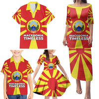 Macedonia Family Matching Puletasi and Hawaiian Shirt with National Emblem and Sunburst Flag Design - Wonder Print Shop