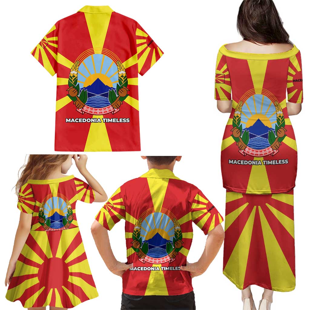 Macedonia Family Matching Puletasi and Hawaiian Shirt with National Emblem and Sunburst Flag Design - Wonder Print Shop
