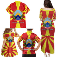 Macedonia Family Matching Puletasi and Hawaiian Shirt with National Emblem and Sunburst Flag Design - Wonder Print Shop
