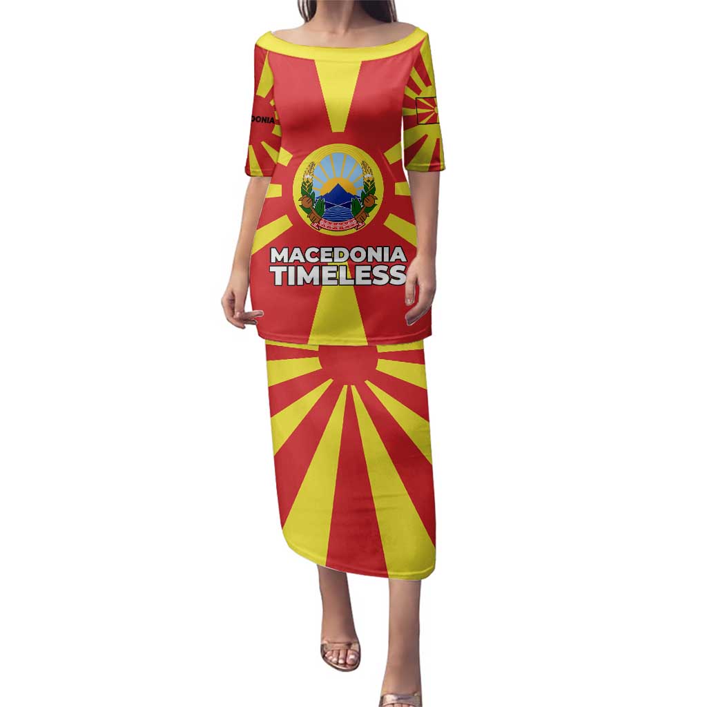 Macedonia Family Matching Puletasi and Hawaiian Shirt with National Emblem and Sunburst Flag Design - Wonder Print Shop
