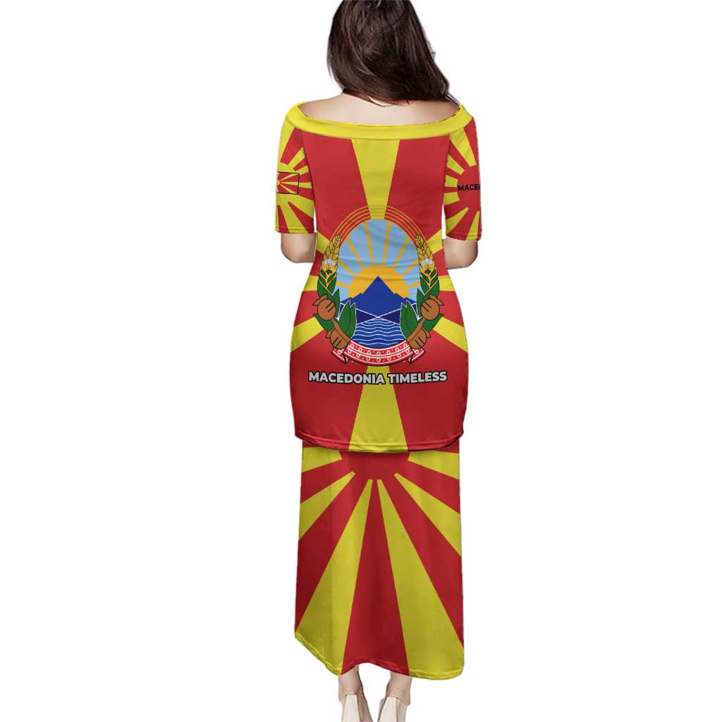 Macedonia Family Matching Puletasi and Hawaiian Shirt with National Emblem and Sunburst Flag Design - Wonder Print Shop