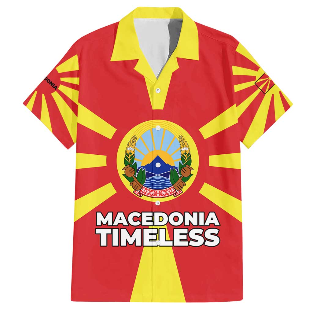 Macedonia Family Matching Short Sleeve Bodycon Dress and Hawaiian Shirt with National Emblem and Sunburst Flag Design - Wonder Print Shop