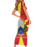 Macedonia Family Matching Short Sleeve Bodycon Dress and Hawaiian Shirt with National Emblem and Sunburst Flag Design - Wonder Print Shop