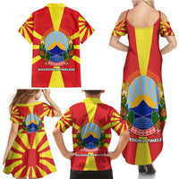Macedonia Family Matching Summer Maxi Dress and Hawaiian Shirt with National Emblem and Sunburst Flag Design - Wonder Print Shop