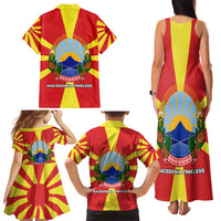 Macedonia Family Matching Tank Maxi Dress and Hawaiian Shirt with National Emblem and Sunburst Flag Design - Wonder Print Shop
