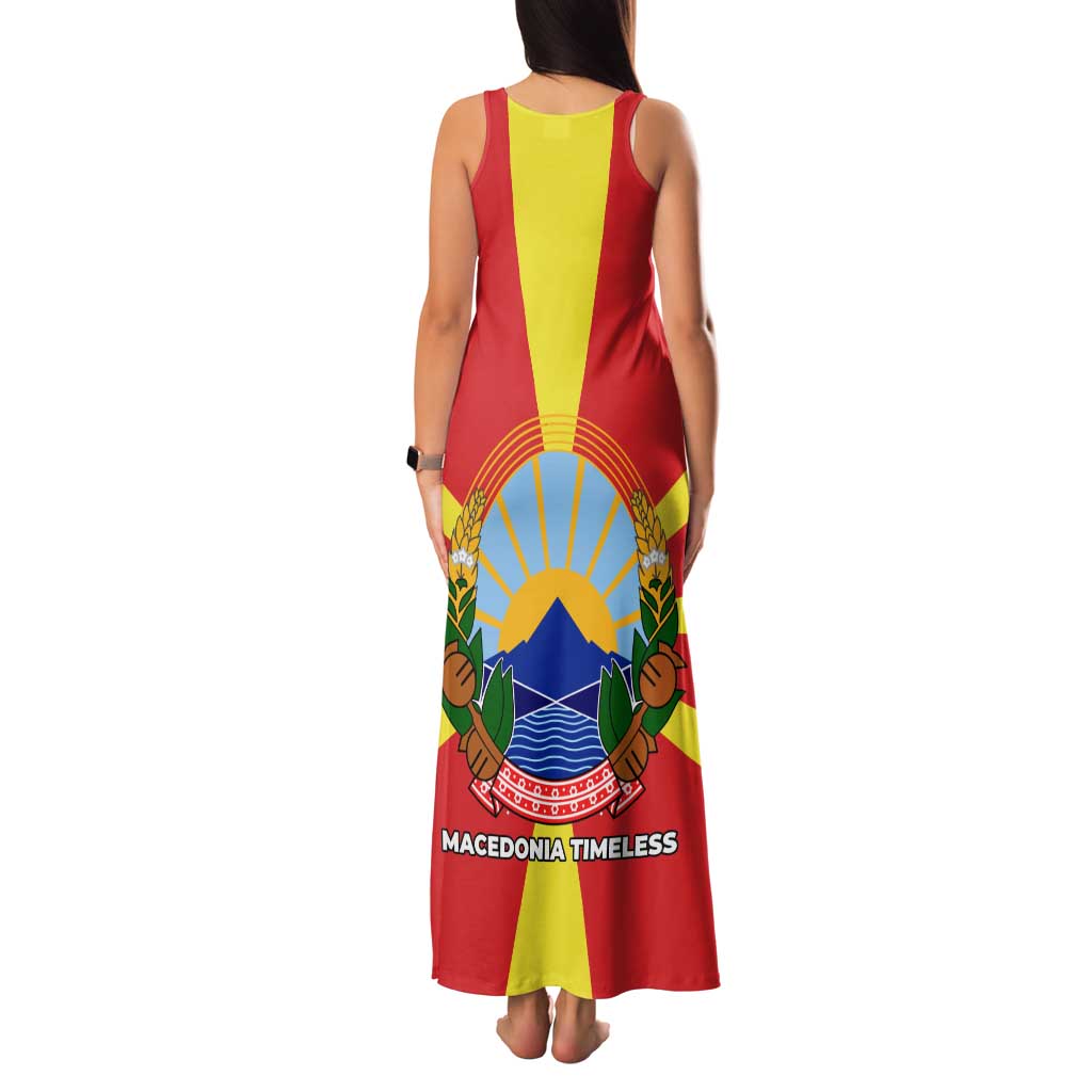 Macedonia Family Matching Tank Maxi Dress and Hawaiian Shirt with National Emblem and Sunburst Flag Design - Wonder Print Shop