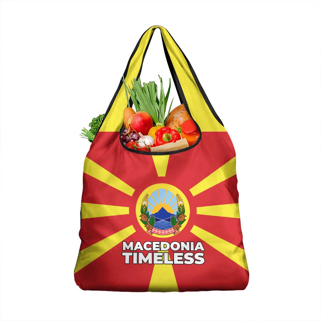 Macedonia Grocery Bag with National Emblem and Sunburst Flag Design - Wonder Print Shop