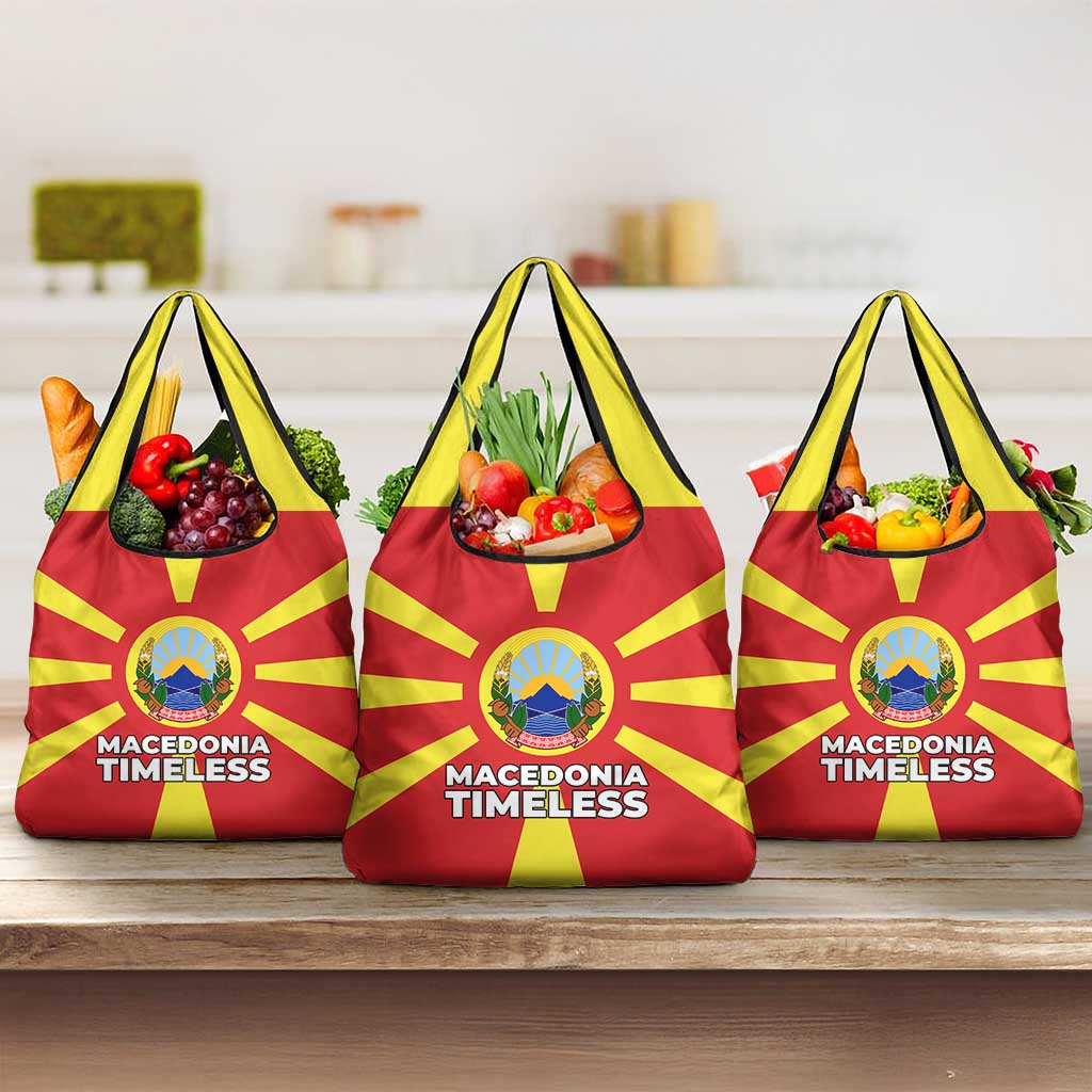 Macedonia Grocery Bag with National Emblem and Sunburst Flag Design - Wonder Print Shop