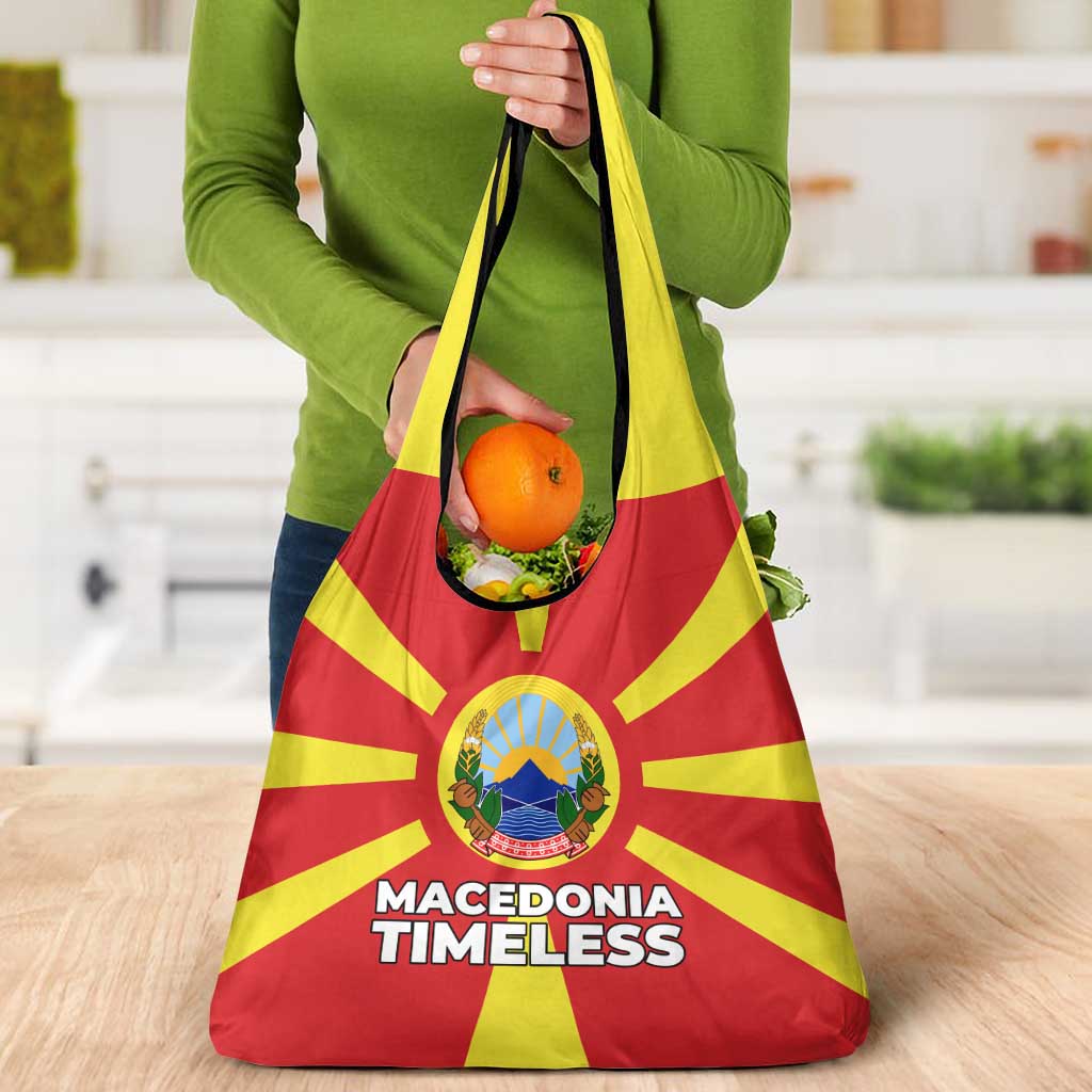 Macedonia Grocery Bag with National Emblem and Sunburst Flag Design - Wonder Print Shop