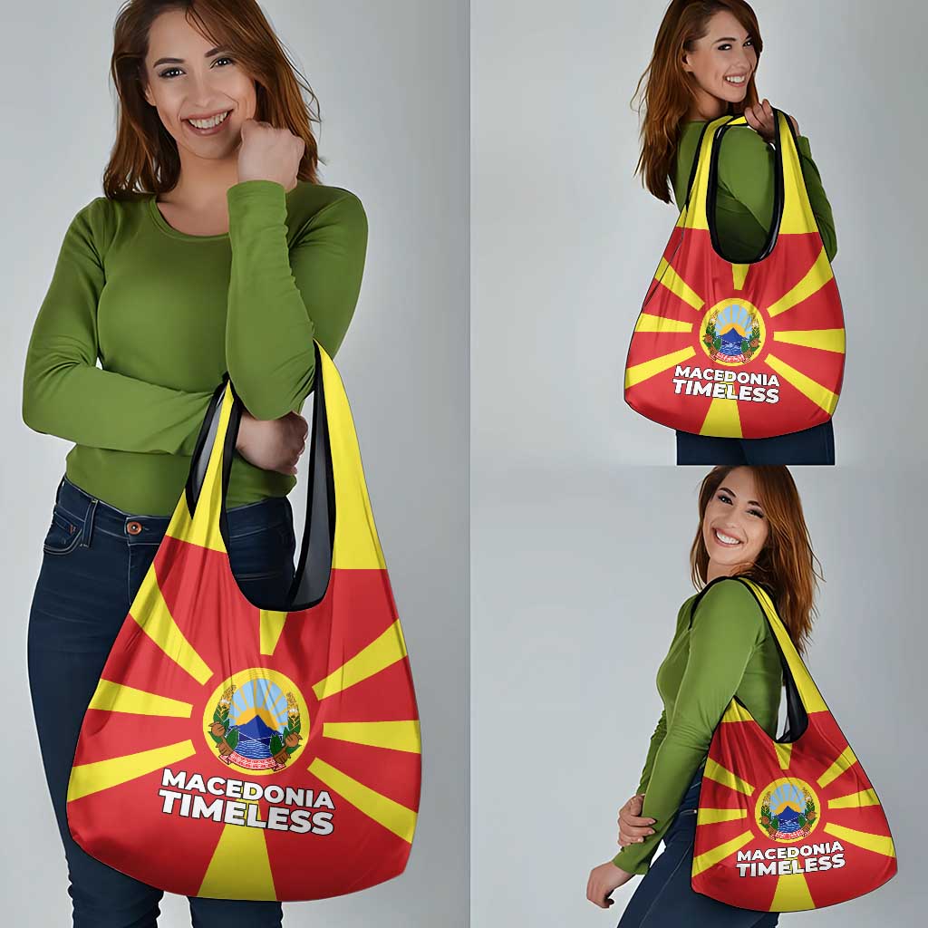 Macedonia Grocery Bag with National Emblem and Sunburst Flag Design - Wonder Print Shop