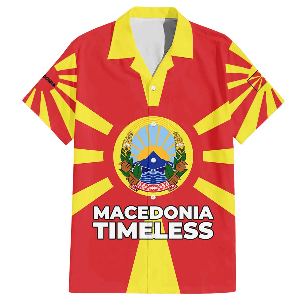 Macedonia Hawaiian Shirt with National Emblem and Sunburst Flag Design - Wonder Print Shop