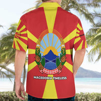 Macedonia Hawaiian Shirt with National Emblem and Sunburst Flag Design - Wonder Print Shop